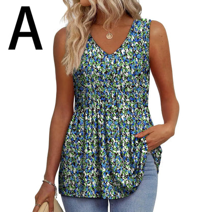 Women's V-Neck Babydoll Tank Tops - Flowy Sleeveless Summer Blouse