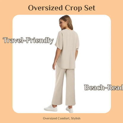 Women’s Two-Piece Set – Oversized Top & Wide-Leg Pants