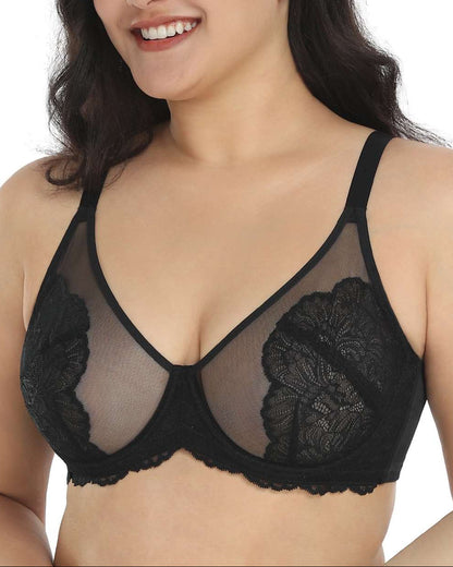 Sheer Floral Lace Support Bra Set
