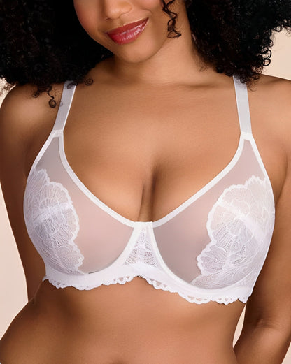 Sheer Floral Lace Support Bra Set