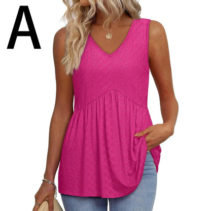 Women's V-Neck Babydoll Tank Tops - Flowy Sleeveless Summer Blouse