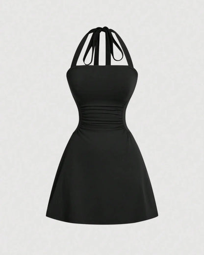 Women's Casual Chic Ruched Tie Back Halter Dress