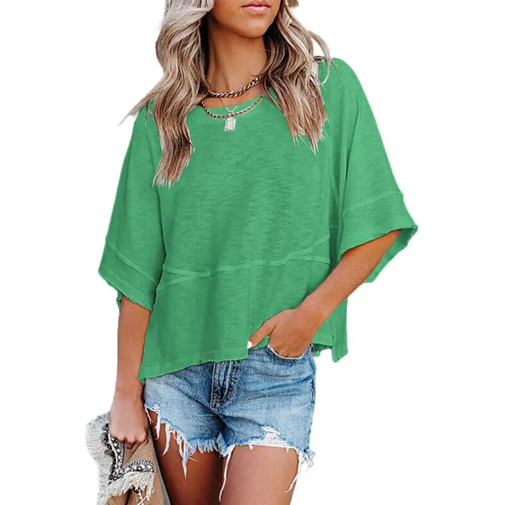 Women's Summer Casual Batwing Tee - Loose Fit & Breathable