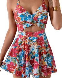 Hot Pink, Blue Floral Print