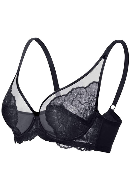 Sheer Floral Lace Support Bra Set