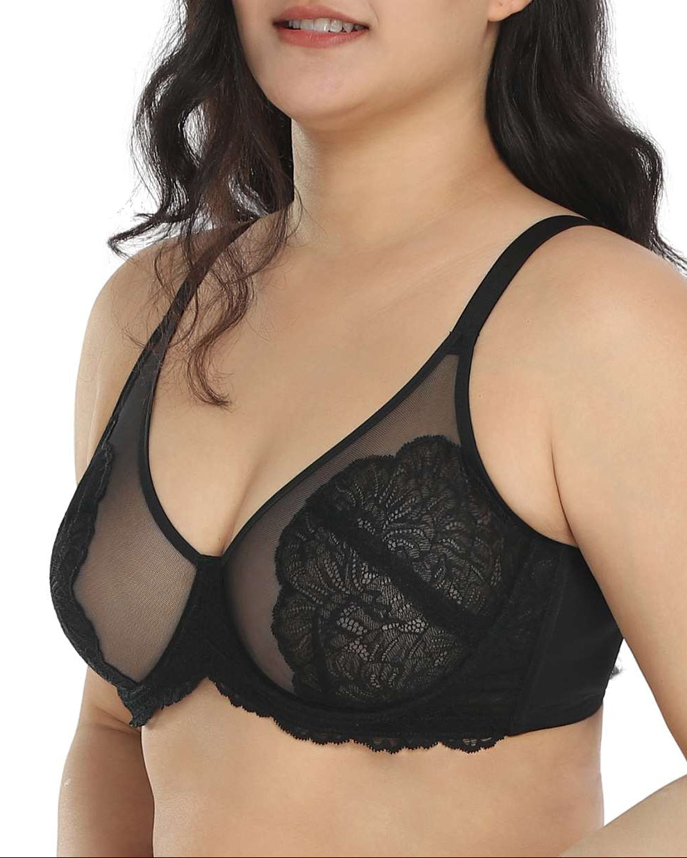 Sheer Floral Lace Support Bra Set
