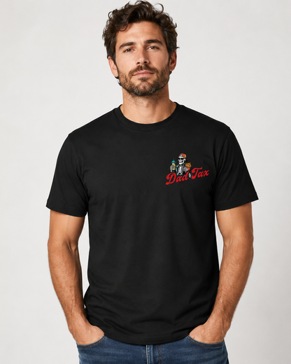 Dad Tax Graphic Crew Neck T-Shirt – Funny Skeleton Print Casual Tee for Dads