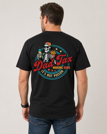 Dad Tax Graphic Crew Neck T-Shirt – Funny Skeleton Print Casual Tee for Dads