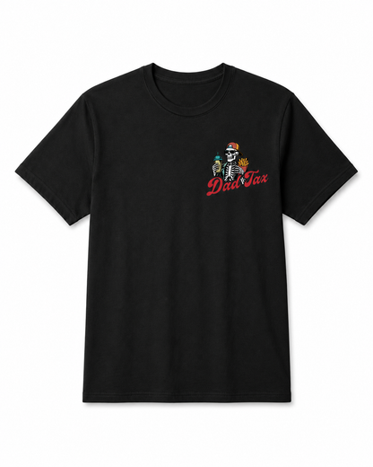Dad Tax Graphic Crew Neck T-Shirt – Funny Skeleton Print Casual Tee for Dads