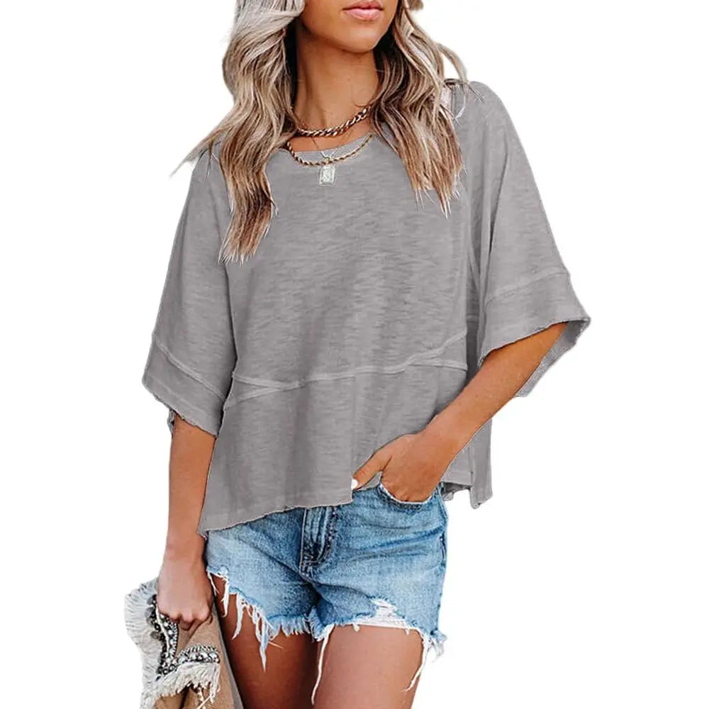 Women's Summer Casual Batwing Tee - Loose Fit & Breathable