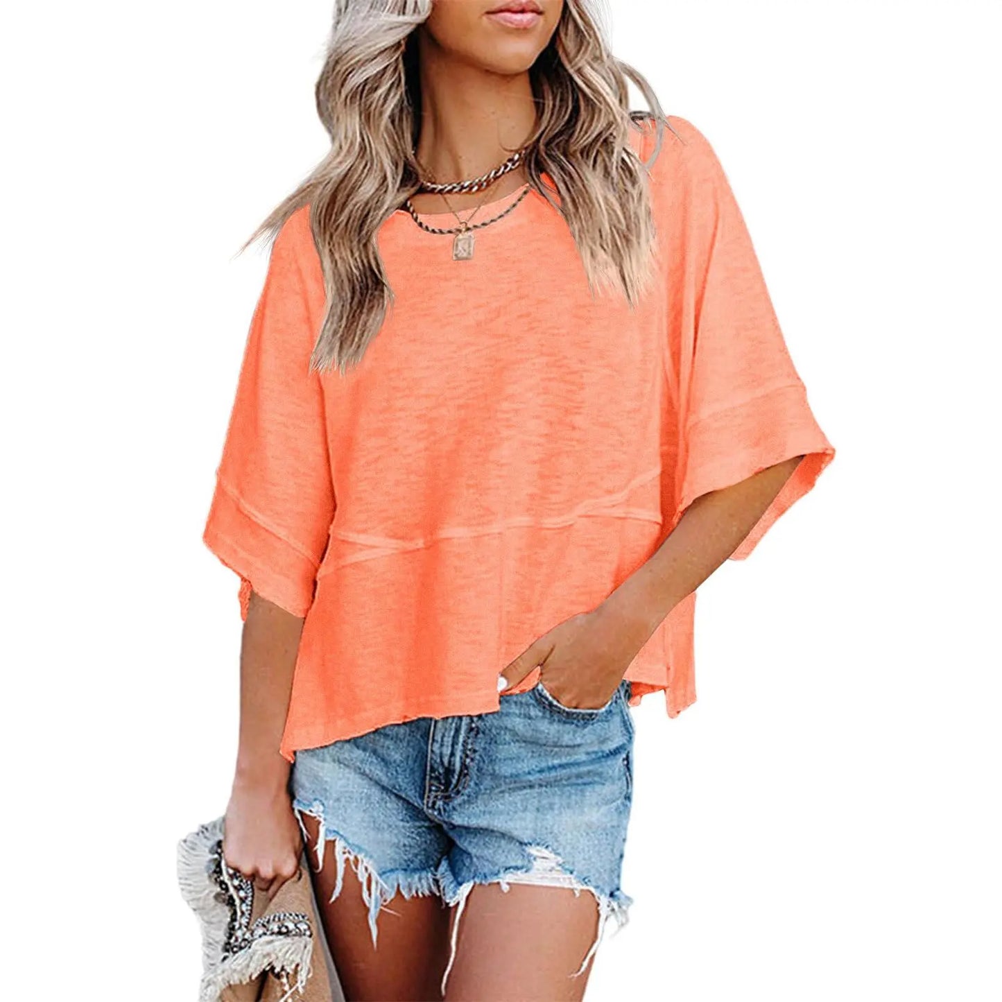 Women's Summer Casual Batwing Tee - Loose Fit & Breathable