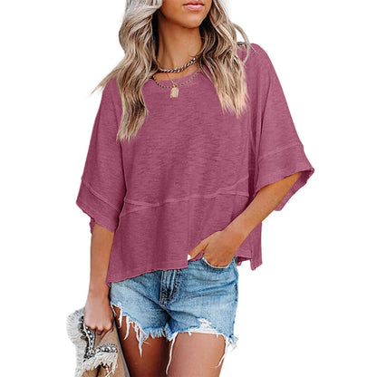 Women's Summer Casual Batwing Tee - Loose Fit & Breathable