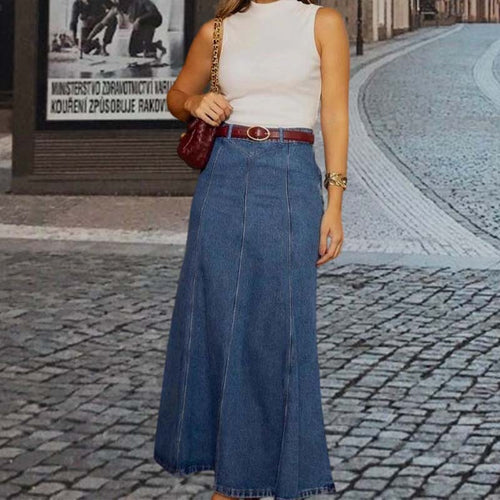 2026 New In Spring丨High-Waist A-Line Denim Maxi Skirt