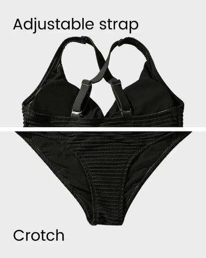 Textured Bikini Set with Twist Front Top & High-Waisted Bottoms
