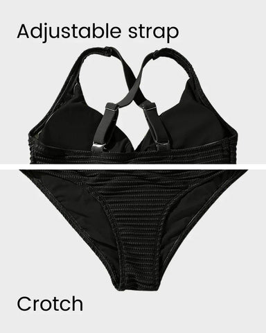 Textured Bikini Set with Twist Front Top & High-Waisted Bottoms