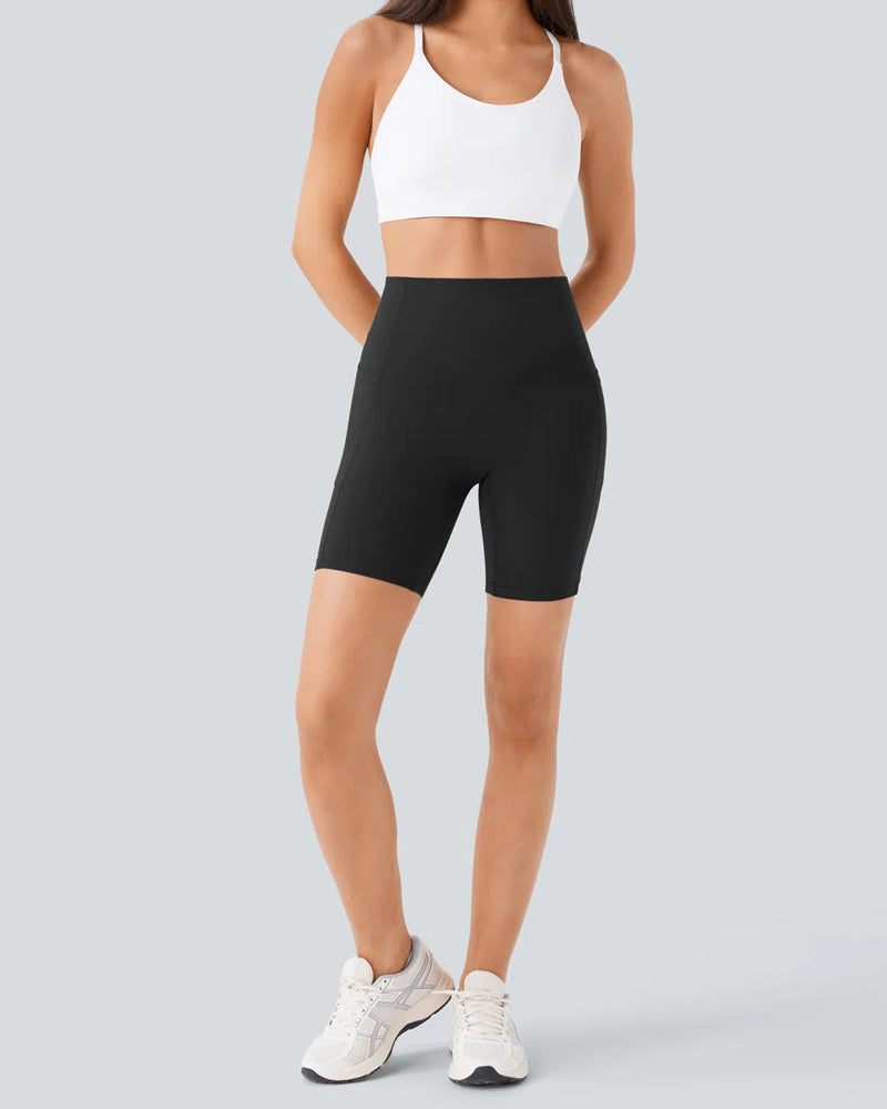 High Waisted Butt Lifting Tummy Control Side Pocket Shaping Training Shorts 7"