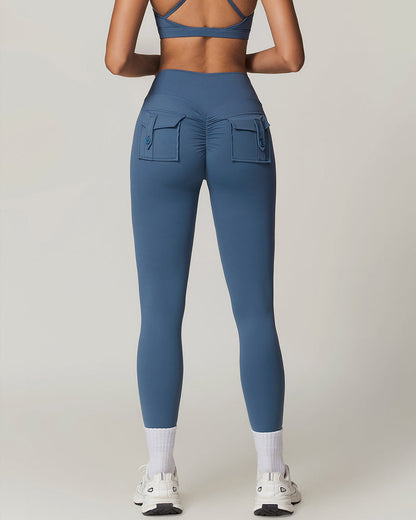 Y2K Wide Waistband High Stretch Pocket Cargo Butt Lifting Workout Quick Drying Leggings