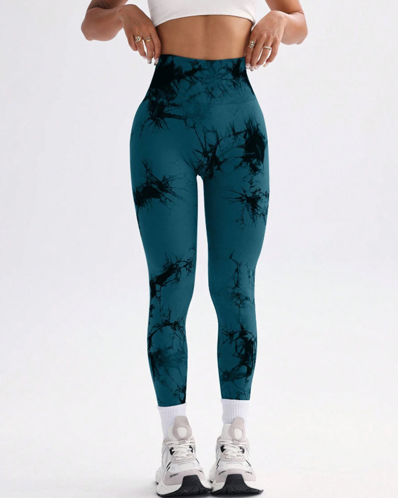 Curvyify Tie Dye Wide Waistband Sports Leggings