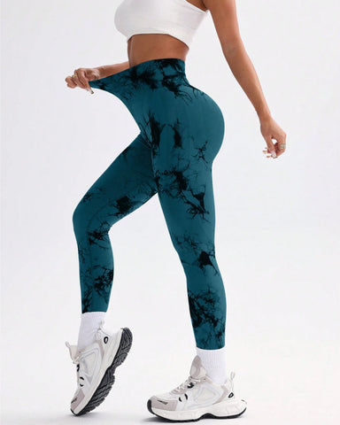 Curvyify Tie Dye Wide Waistband Sports Leggings