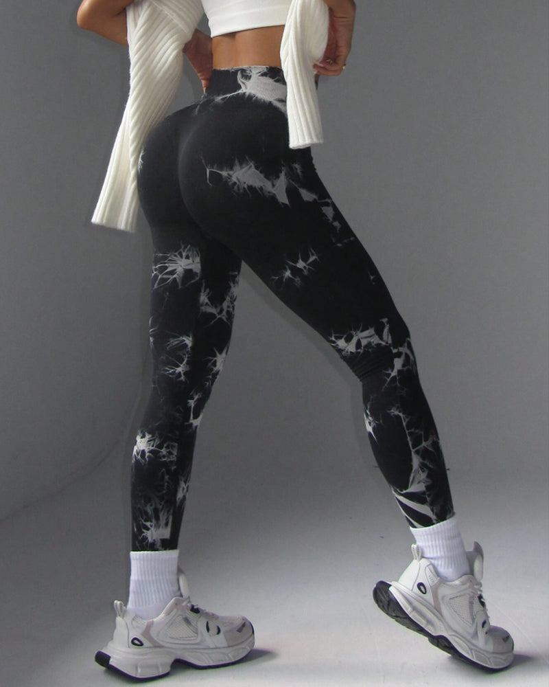 Curvyify Tie Dye Wide Waistband Sports Leggings