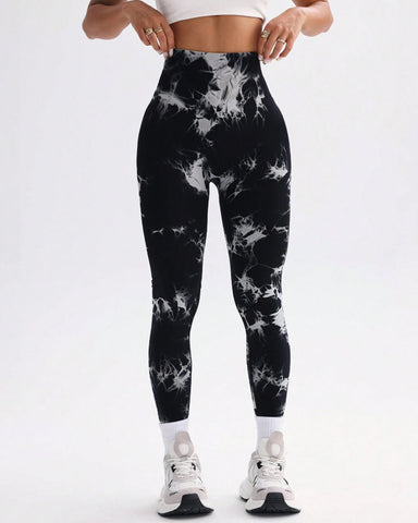 Curvyify Tie Dye Wide Waistband Sports Leggings
