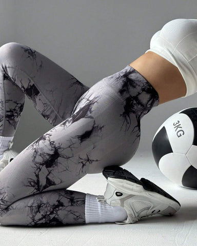 Curvyify Tie Dye Wide Waistband Sports Leggings