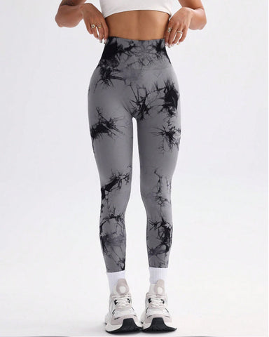 Curvyify Tie Dye Wide Waistband Sports Leggings