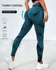 Curvyify Tie Dye Wide Waistband Sports Leggings