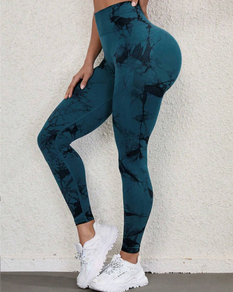 Curvyify Tie Dye Wide Waistband Sports Leggings