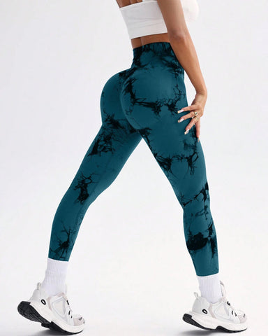 Curvyify Tie Dye Wide Waistband Sports Leggings