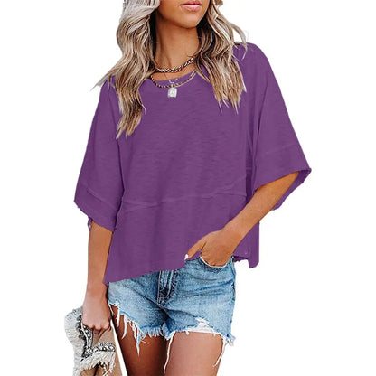 Women's Summer Casual Batwing Tee - Loose Fit & Breathable