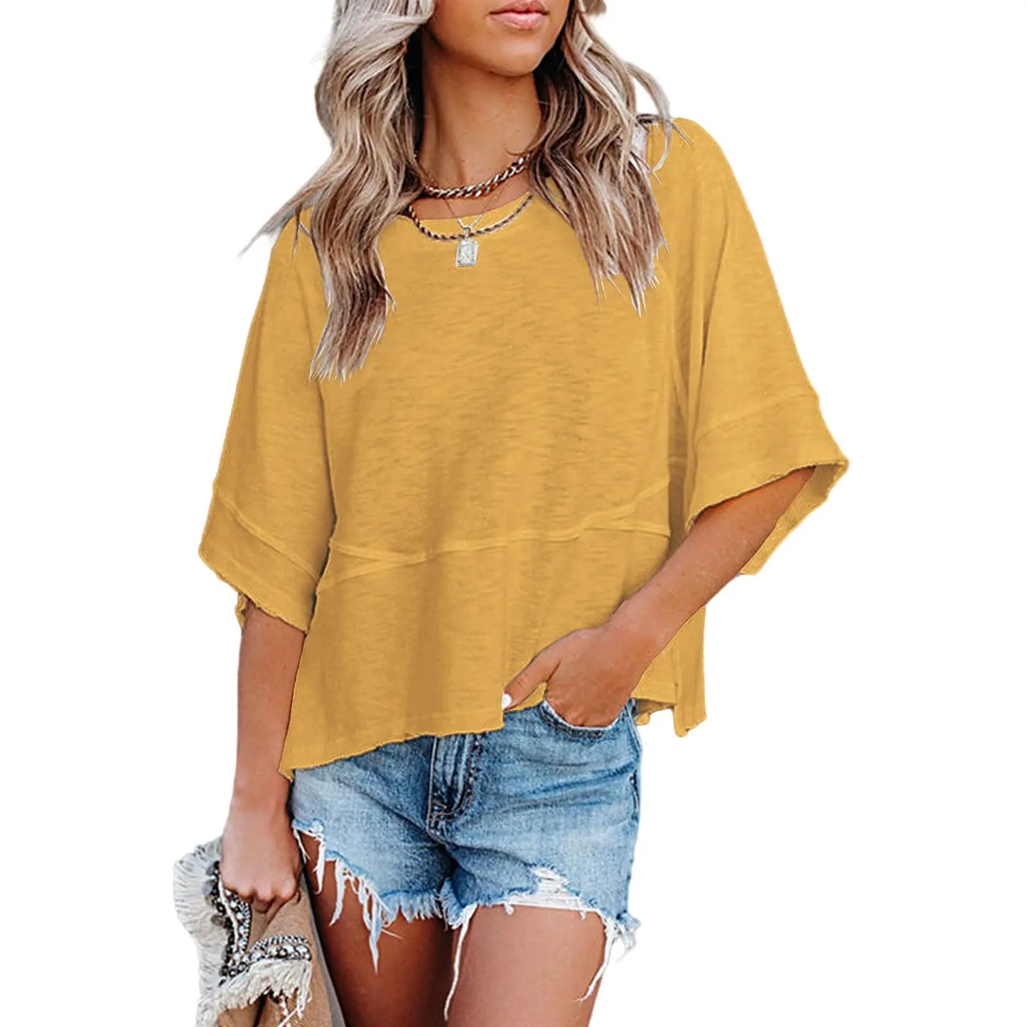 Women's Summer Casual Batwing Tee - Loose Fit & Breathable